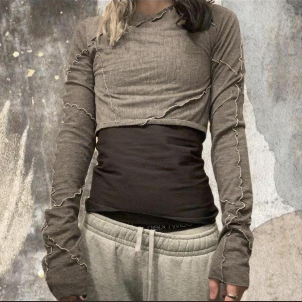 Handmade Subverse Basics Patchwork Extra Long Sleeve Crop Top Shirt
